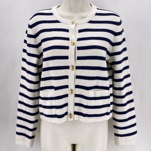 J. Crew navy blue & white striped cardigan